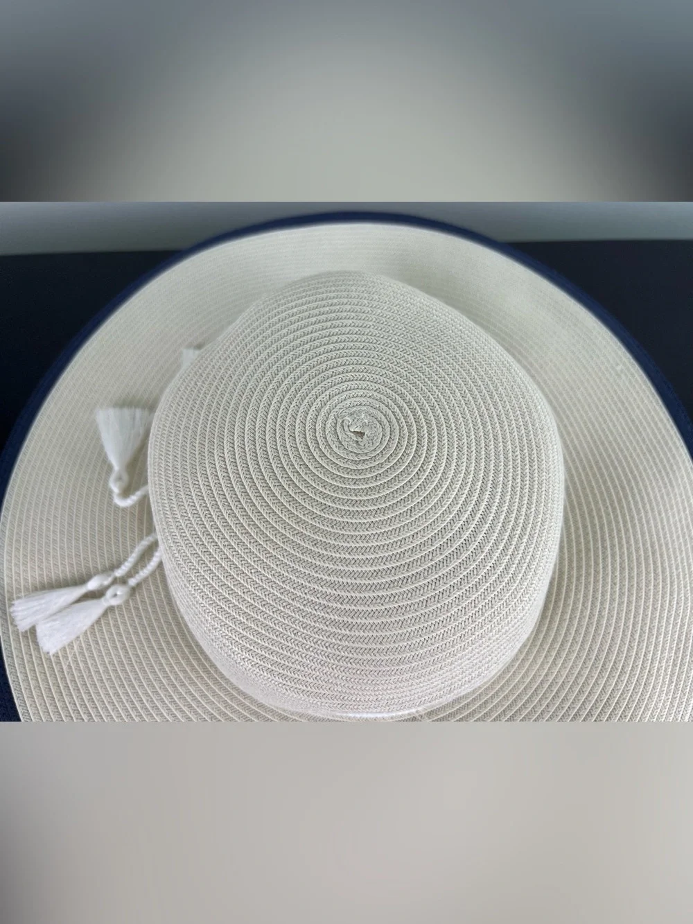 Chloé Girls Ivory & Navy Straw Sun Hat